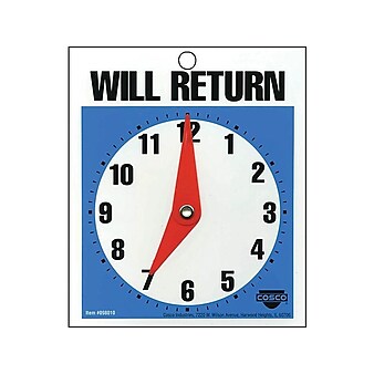 Cosco® Open/Come In/Will Return with Clock Indoor/Outdoor Door Sign, 5.25"L x 6"H, Multi Colors (098010)