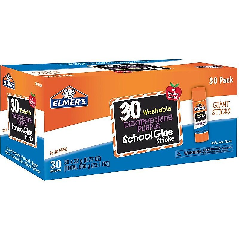 Elmer's School Jumbo Washable Glue Sticks, 0.77 oz., Purple, 30/Pack (E605) image 1
