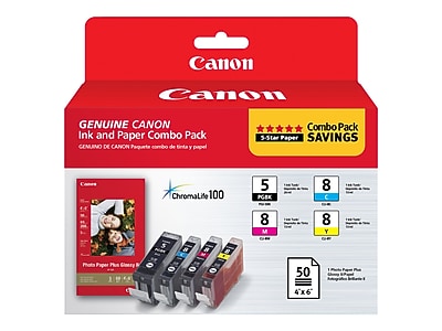Canon 5/8 Black, Cyan, Magenta, Yellow Ink Cartridges w/ Photo Paper, 4/Pack (0628B027) Sansujyuku sansujyuku.com