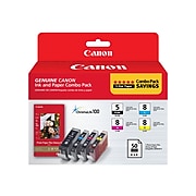 Canon PGI-5/CLI-8 Black, Cyan, Magenta, Yellow Ink Cartridges w/ Photo Paper, 4/Pack (0628B027)