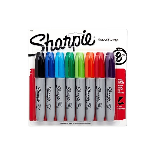 Sharpie® Chisel Tip Permanent Markers, Assorted, 8/pk (38250PP) at Staples