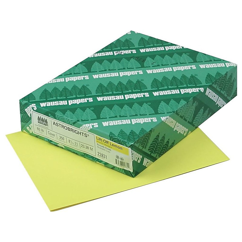 Astrobrights Cover Paper, 65 lbs, 8.5" x 11", Lift-Off Lemon, 250/Ream (22831) image 1