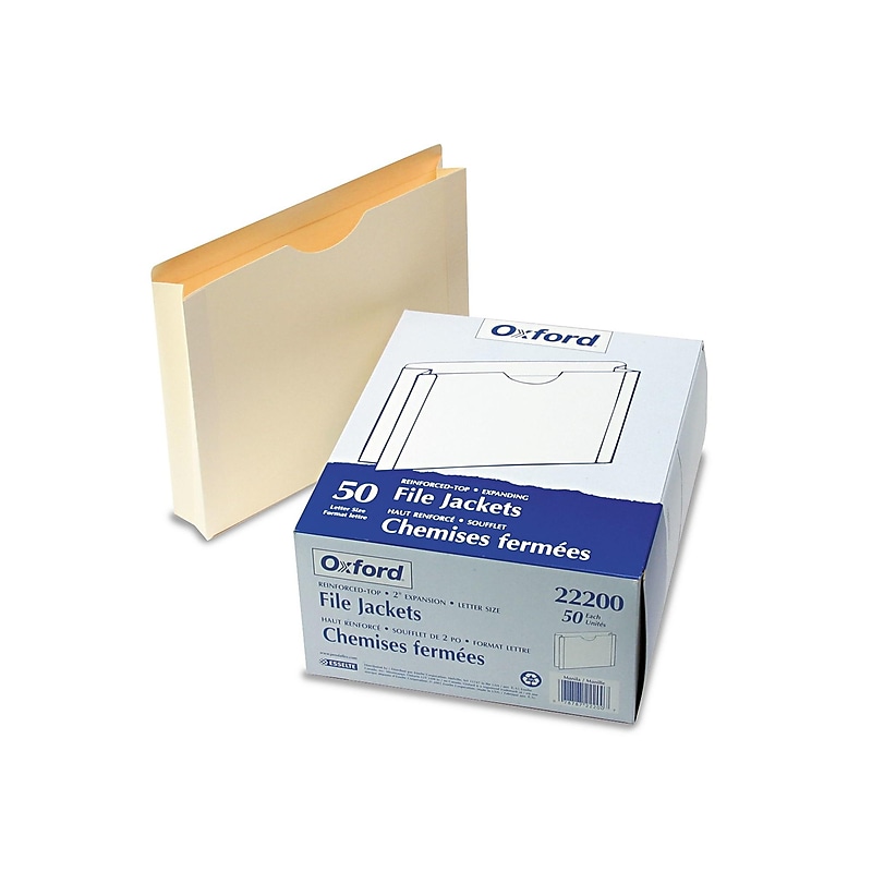 Pendaflex 10% Recycled Reinforced File Jacket, 2" Expansion, Letter Size, Manila, 50/Box (22200) image 1