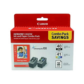 Canon 40/41 Black and Color Standard Yield Ink Cartridge, 2/Pack with Photo Paper Value Pack (0615B009)