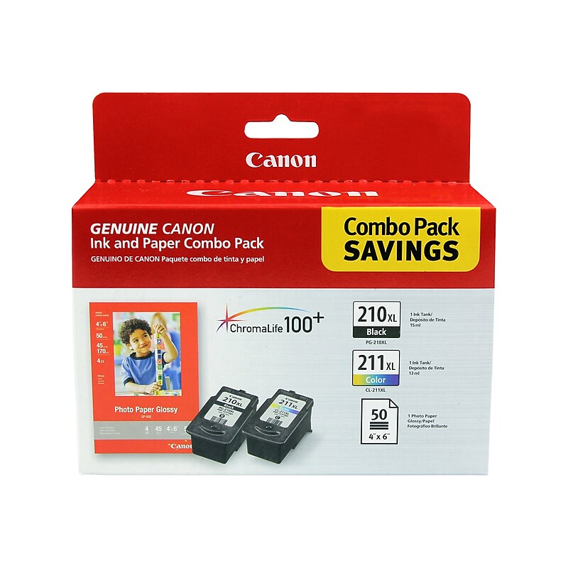 Canon 210XL/211XL Black and Color High Yield Ink Cartridges with Photo Paper Value Pack (2973B004) image 1