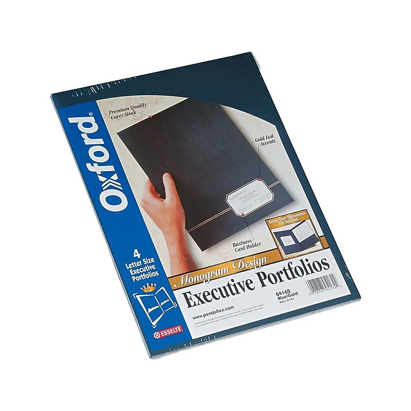 Oxford Monogram Design 2-Pocket Presentation Folders, Blue/Gold, 4/Pack (04162) image 1