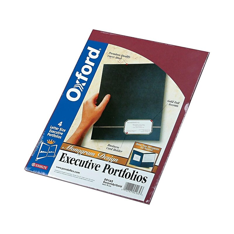 Oxford 2 Pockets Presentation Folder, Burgundy/Gold, 4/Pack (OXF 04165) image 1