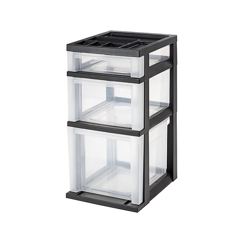 Iris Rolling Cart with Plastic Organizer Top, 3-Drawer, Black (115026/115027) image 1