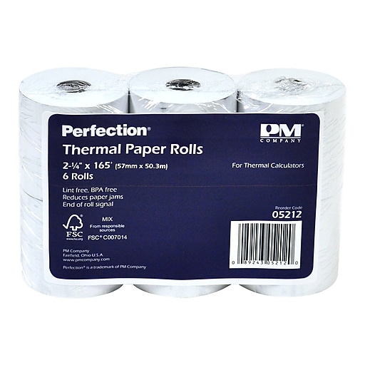 PM Company Thermal Cash Register/POS Rolls, 2 1/4" x 165', 6/Pack