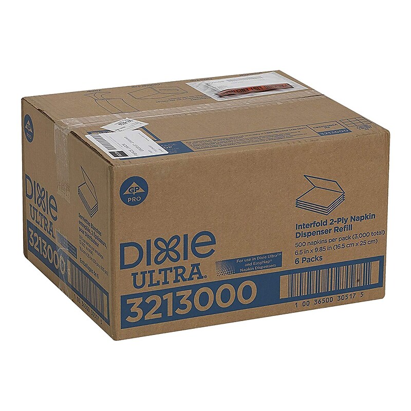 Dixie Ultra Napkins, 2-Ply, White, 500/Pack, 6 Packs/Carton (3213000) image 1