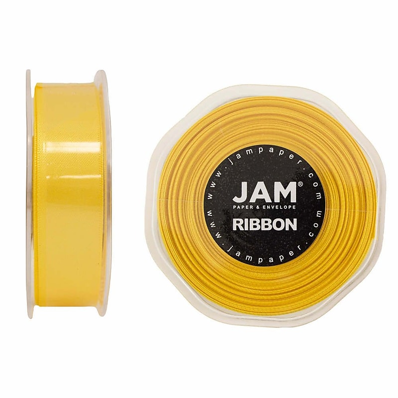 JAM Paper Double Faced Satin Ribbon, Yellow (807SAye25) image 1