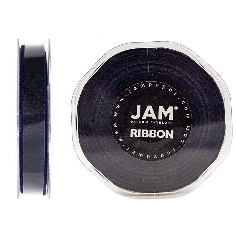 JAM Paper Double Faced Satin Ribbon, Navy Blue (803SAnav25) image 1