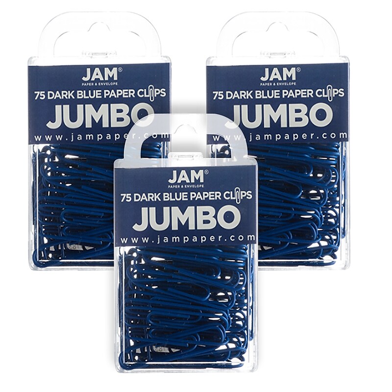 JAM Paper Jumbo Smooth Paper Clip, Dark Blue, 3 Packs of 75 (42186869B) image 1