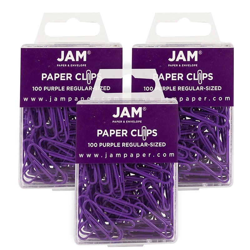JAM Paper Small Paper Clips, Purple, 3 Packs of 100 (2183753B) image 1