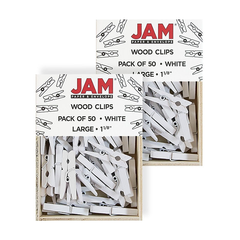 JAM Paper Wood Clip Medium Wood Clothespins, White Clothes Pins, 2 Packs of 50 (2230719109A) image 1