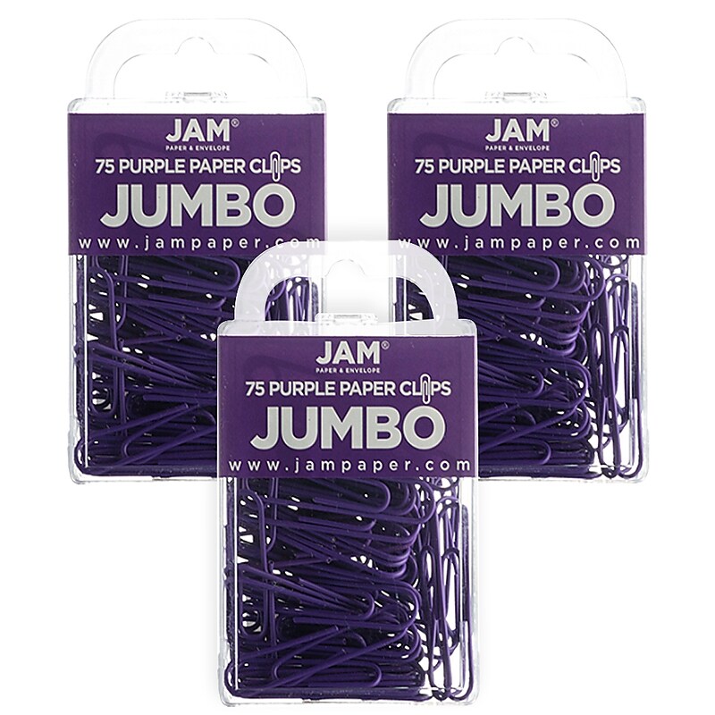 JAM Paper Jumbo Paper Clips, Purple, 3 Packs of 75 (42186879B) image 1