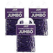 JAM Paper® Colored Jumbo Paper Clips, Large 2 Inch, Purple Paperclips, 3 Packs of 75 (42186879B)