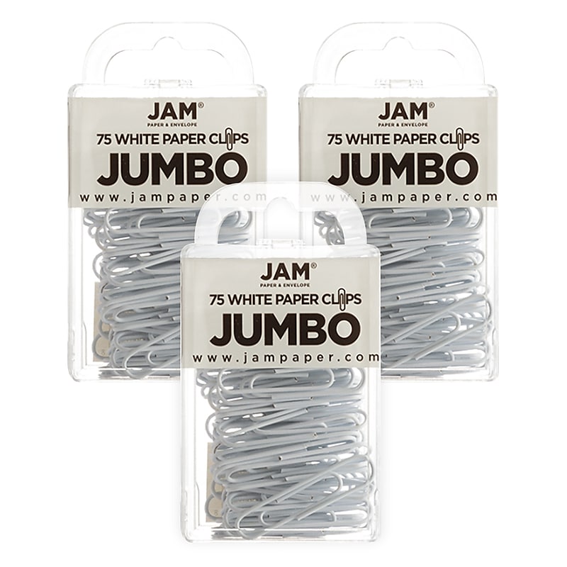 JAM Paper Jumbo Paper Clips, White, 3 Packs of 75 (2184934B) image 1