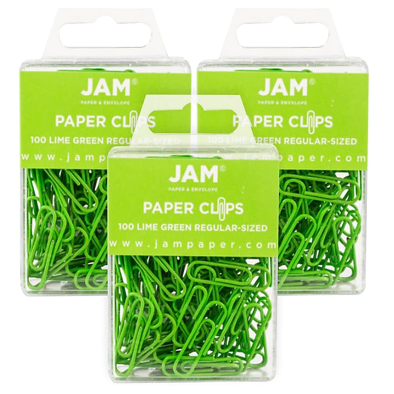 JAM Paper Small  Paper Clips, Lime Green, 3 Packs of 100 (21830624B) image 1