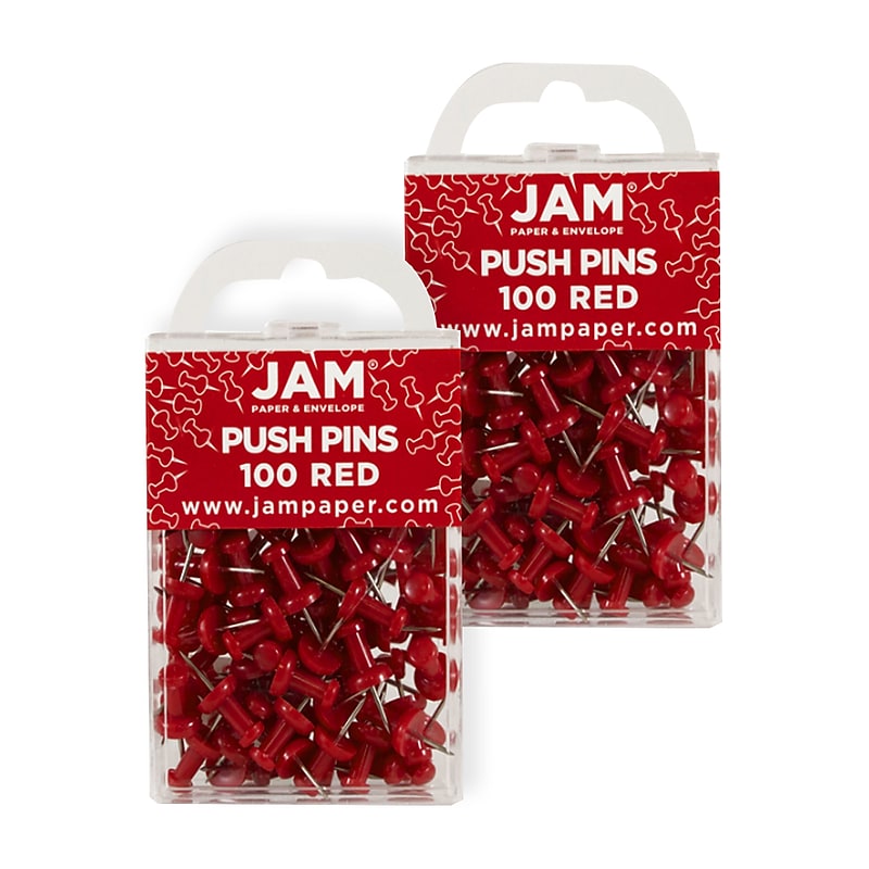 JAM Paper Pushpins, Red, 2 Packs of 100 (2242955A) image 1