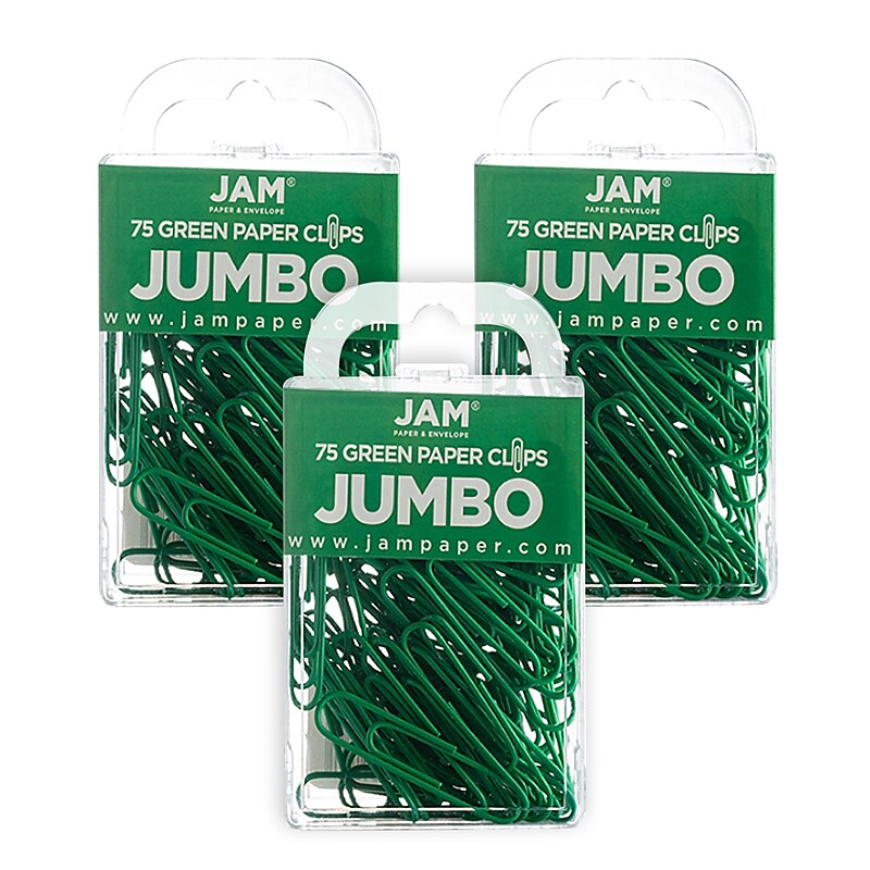 JAM Paper Jumbo Paper Clip, Green, 3 Packs of 75(42186878B) image 1