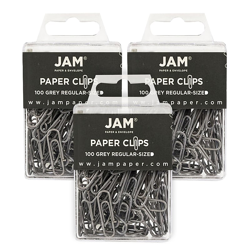 JAM Paper Small Paper Clips, Grey, 3 Packs of 100 (21830626B) image 1