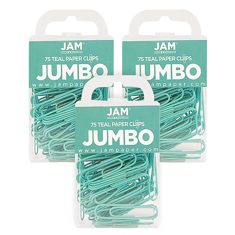 JAM Paper Jumbo Paper Clips, Teal, 3 Packs of 75 (21832065B) image 1