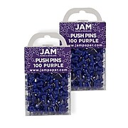 JAM Paper® Colored Pushpins, Purple Push Pins, 2 Packs of 100 (222419053A)