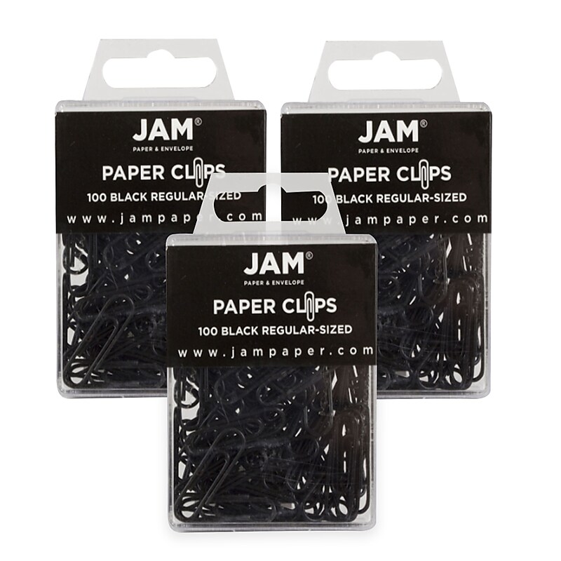 JAM Paper Small Paper Clips, Black, 3 Packs of 100 (2183750B) image 1