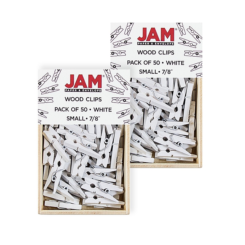JAM Paper Wood Clip Small Wood Clothespins, White, 2 Packs of 50 (2230717360A) image 1