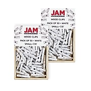 JAM Paper® Wood Clip Clothespins, Small 7/8 Inch, White Clothes Pins, 2 Packs of 50 (2230717360A)
