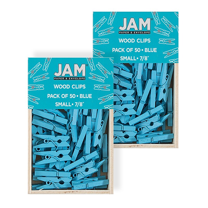JAM Paper® Wood Clip Clothespins, Small 7/8 Inch, Blue Clothes Pins, 2 Packs of 50 (2230717361A) image 1