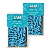 JAM Paper® Wood Clip Clothespins, Small 7/8 Inch, Blue Clothes Pins, 2 Packs of 50 (2230717361A)