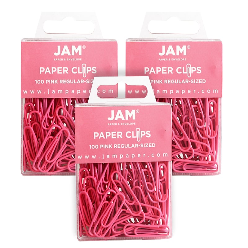 JAM Paper Small Paper Clips, Pink, 3 Packs of 100 (42186872B) image 1