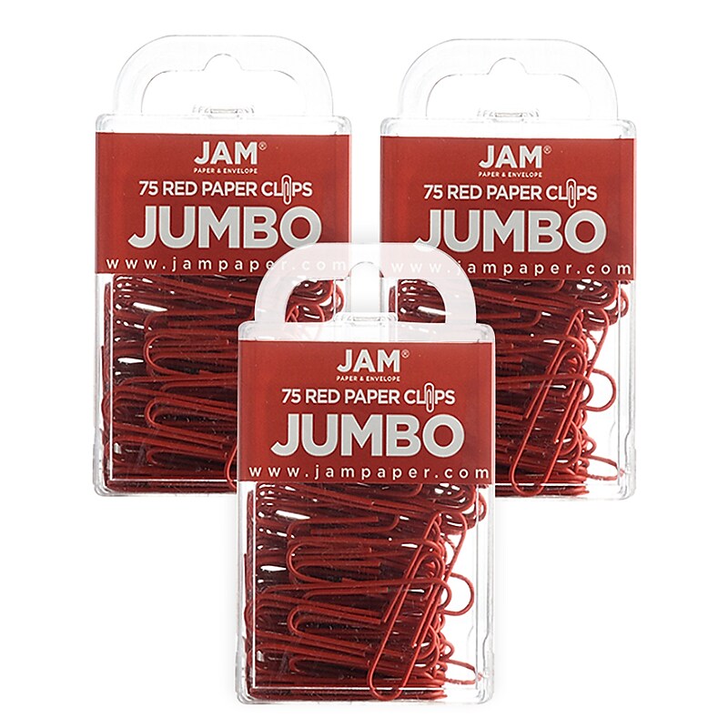 JAM Paper Jumbo Paper Clip, Red, 3Packs of 75 (2183754B) image 1