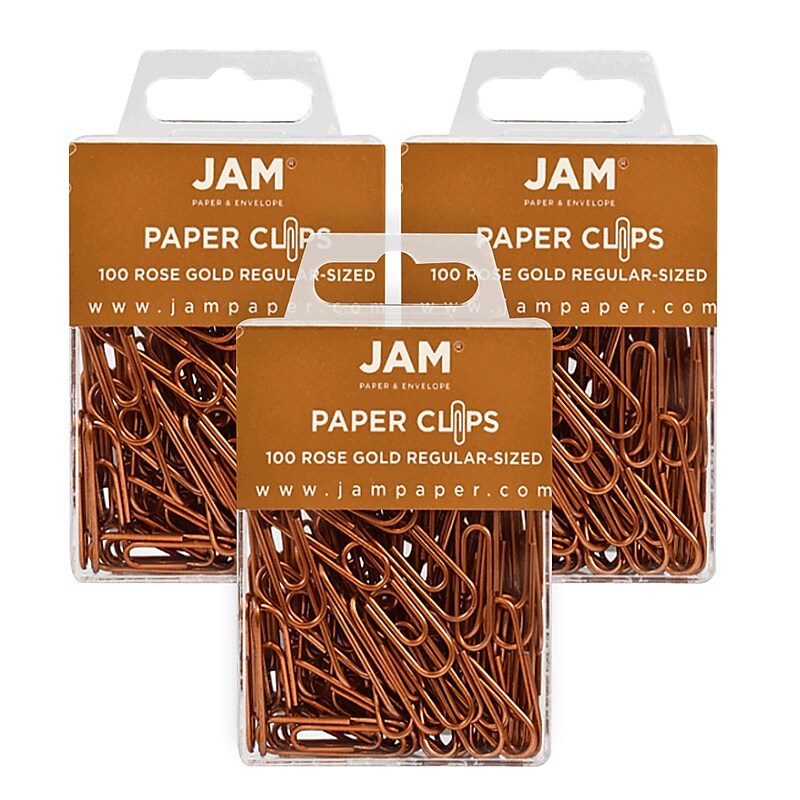 JAM Paper Small Paper Clips, Rose Gold, 3 Packs of 100 (21832057B) image 1