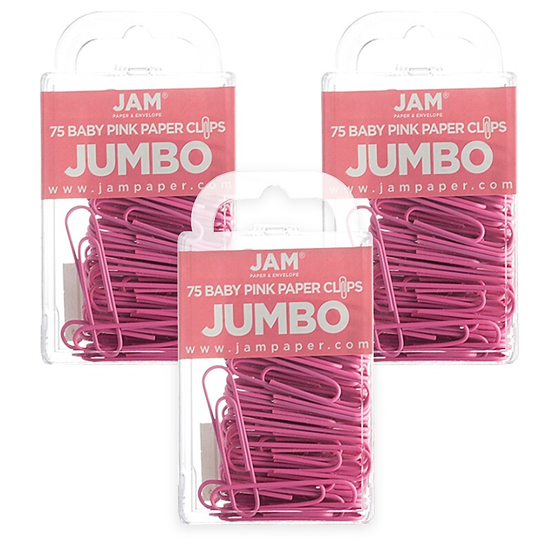 JAM Paper Jumbo  Paper Clips, Pink, 3/Pack (42186873B) image 1