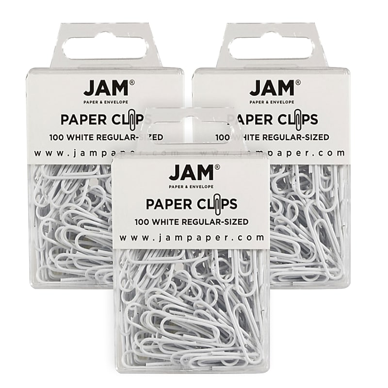 JAM Paper Small Paper Clips, White,3 Packs of 100 (2183755B) image 1