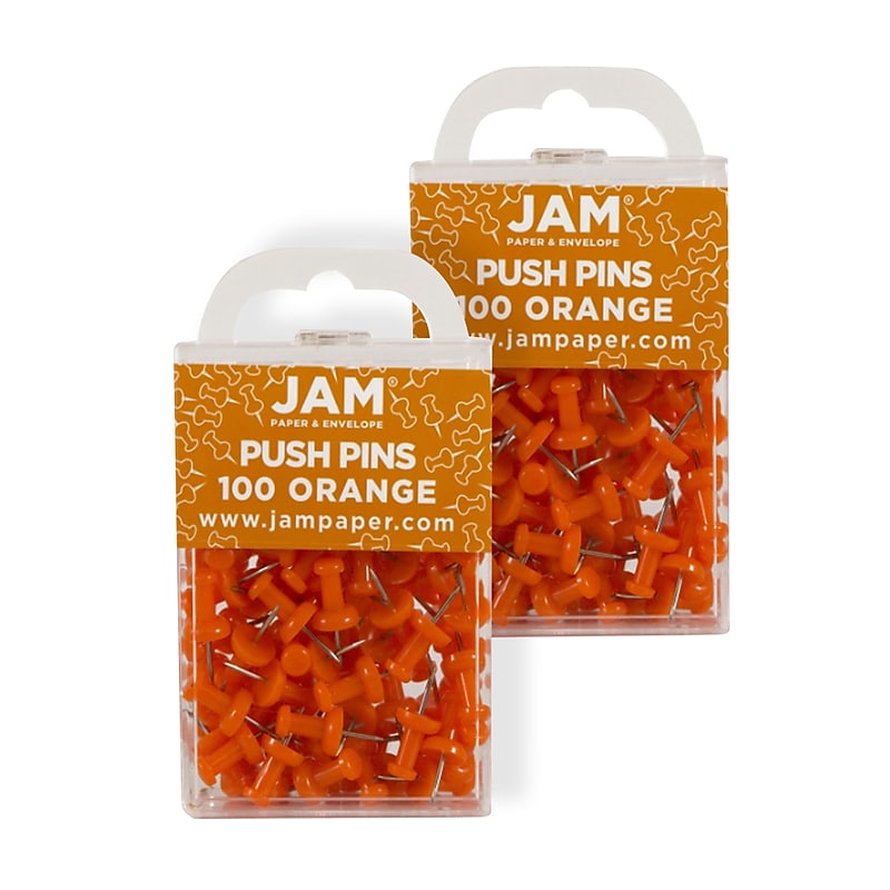 JAM Paper Pushpins, Orange, 2 Packs of 100 (222419052A) image 1