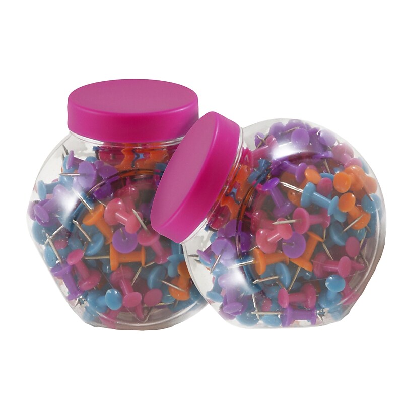 JAM Paper Push Pins, Assorted Colors, 150/Jar, 2 Jars/Pack (22433543a) image 1