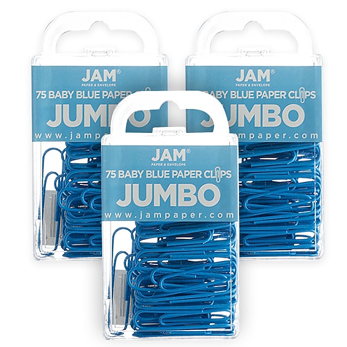 JAM Paper Jumbo Paper Clips, Baby Blue, 3 Packs of 75 (221819034B