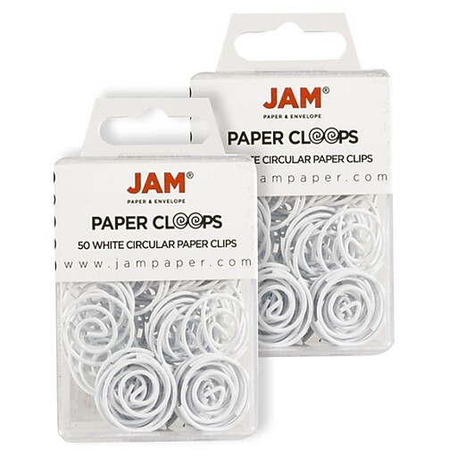 JAM Paper® Colored Circular Paper Clips, Round Paperclips, White, 2