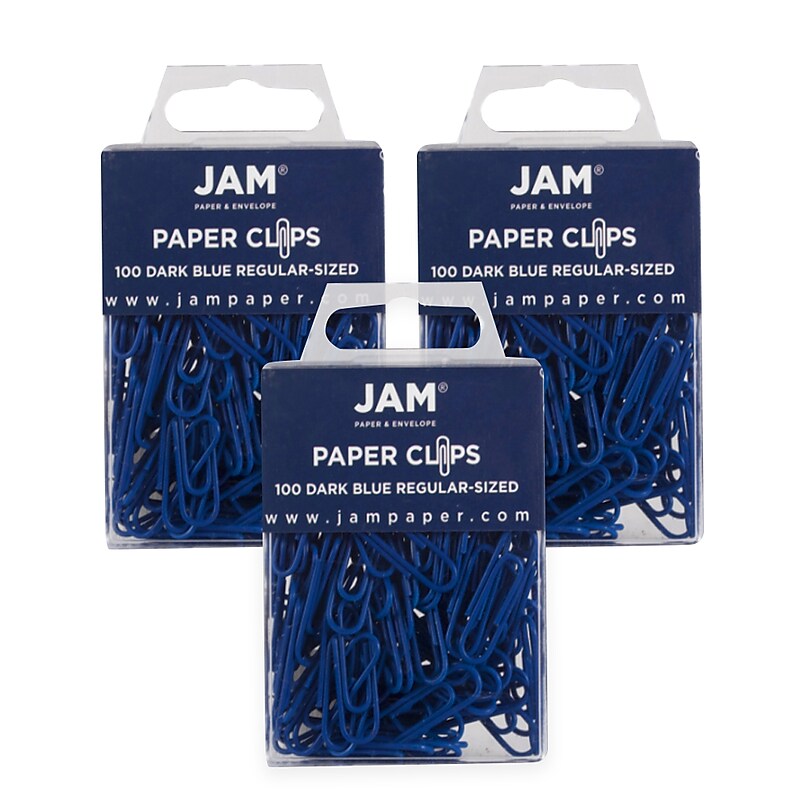 JAM Paper Small Paper Clips, Dark Blue, 3 Packs of 100 (42186868B) image 1