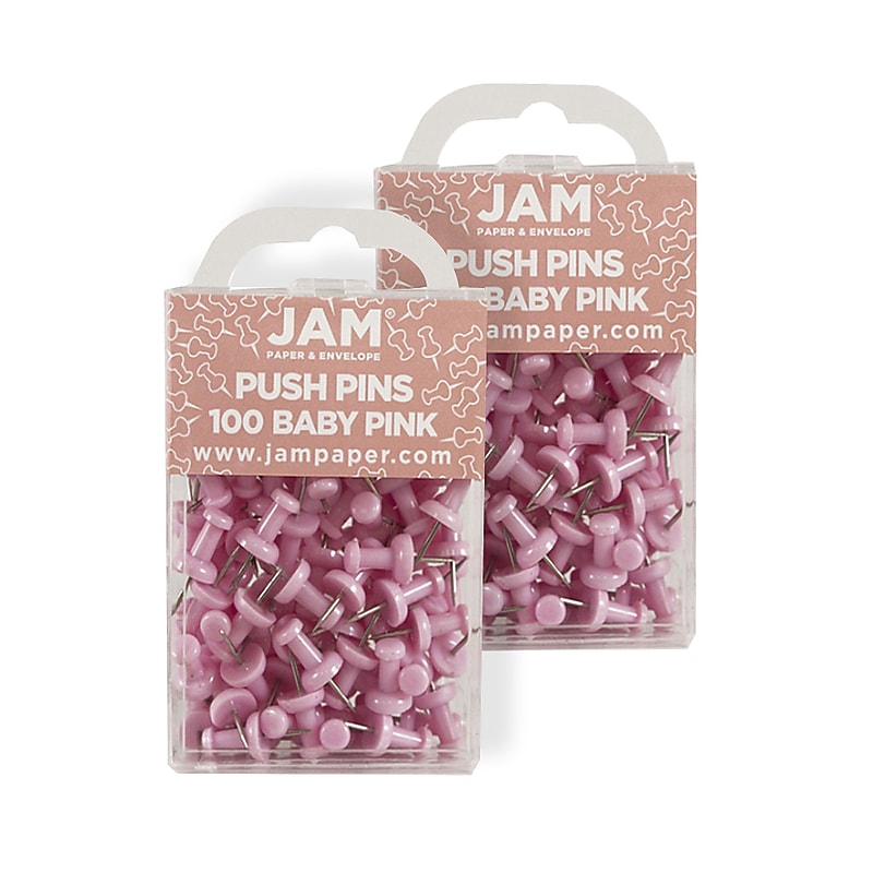 JAM Paper Push Pins, Baby Pink, 2 Packs of 100 (222419048A) image 1