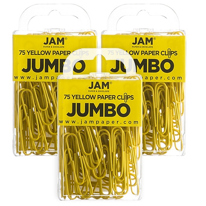 JAM Paper Jumbo Paper Clips, Yellow, 3 Packs of 75 (42182236B