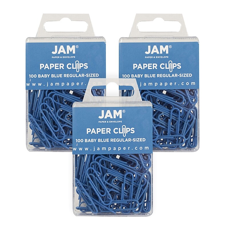 JAM Paper Small Paper Clips, Baby Blue, 3 Packs of 100 (221819033B) image 1