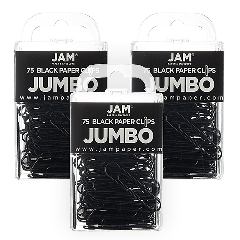 JAM Paper Jumbo Paper Clip, Black, 3 Packs of 75 (2184933B) image 1