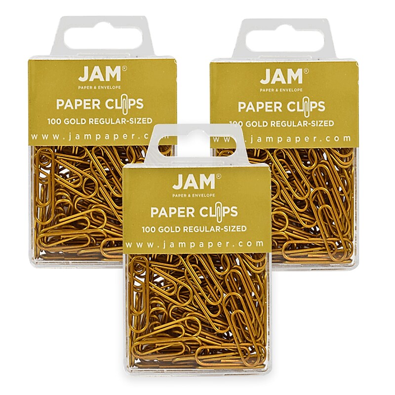 JAM Paper Small Paper Clips, Gold, 3 Packs of 100 (21832058B) image 1