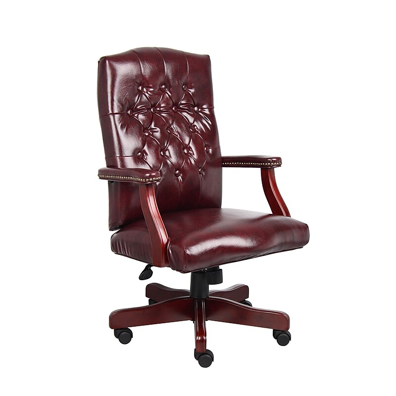 Boss Classic Vinyl Executive Oxblood Chair, Burgundy/Mahogany Finish Frame (B905-BY) image 1