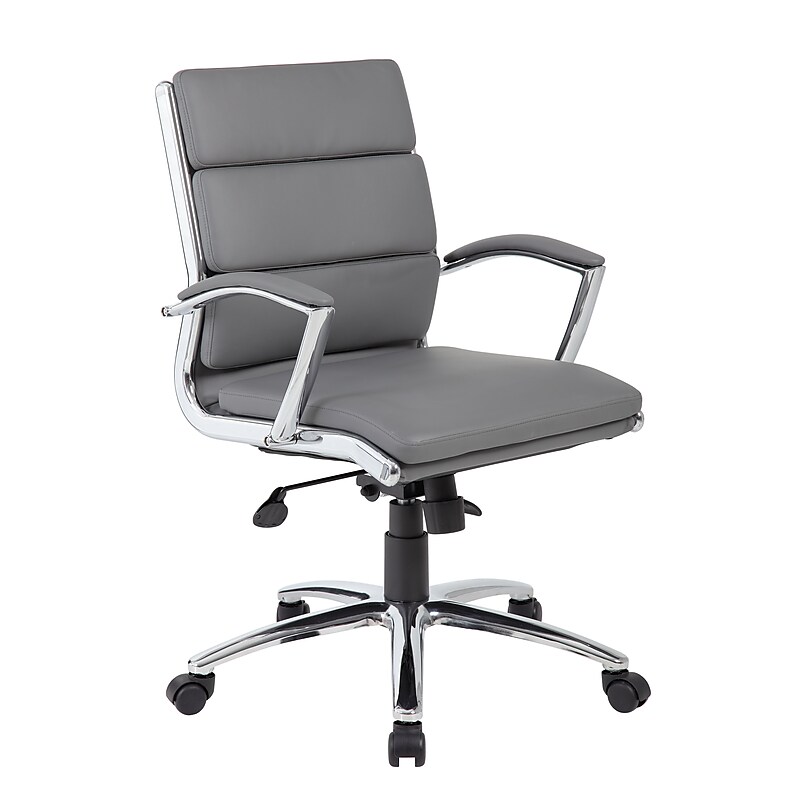BOSS® Caresoft Plus Executive Series Mid Back Executive Chair with Metal Chrome Finish, Grey (B9476-GY) image 1